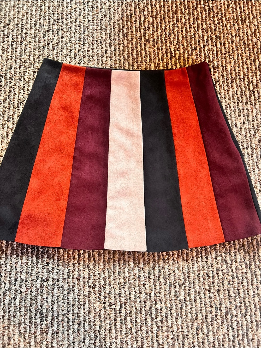 Forever 21 Colorblock Suede Mini Skirt in Black, Orange, Burgundy & Pink